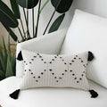 Textured cream & black geometric tassels cushion cover living room