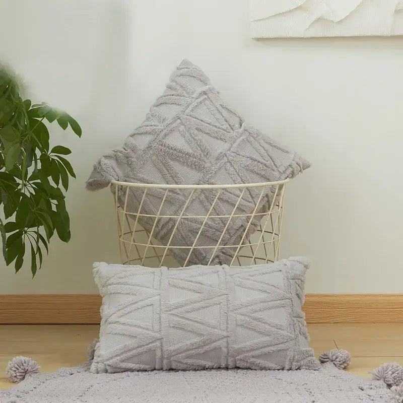 Textured earthy geometric diamond embroidery living room cushion cover