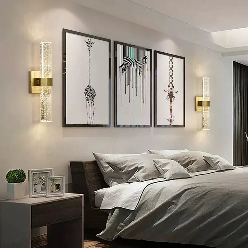 Textured glass gold wall sconce bedroom warm diffusing light