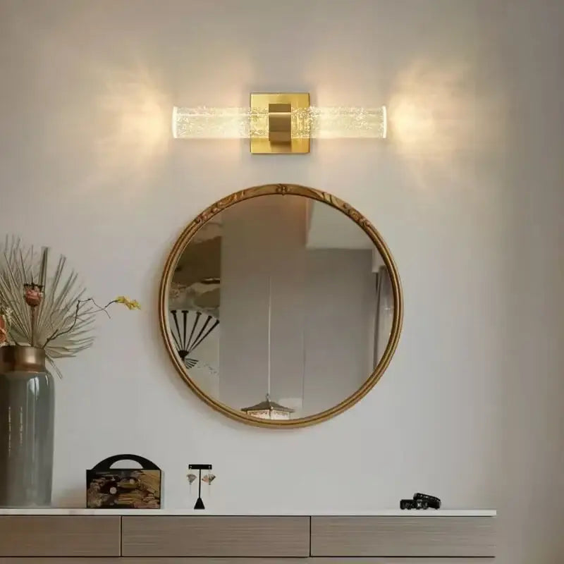 Textured glass gold wall sconce bedroom warm diffusing light