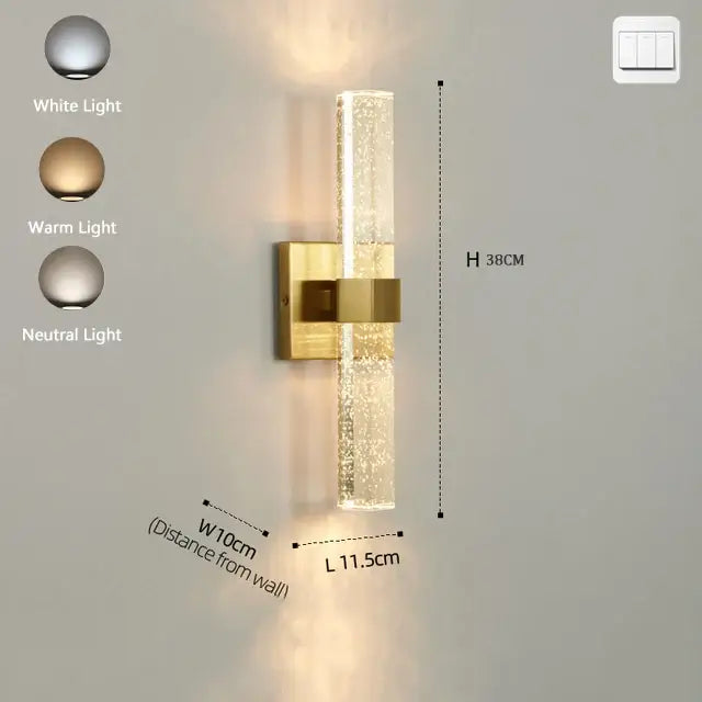 Textured glass gold wall sconce bedroom warm diffusing light