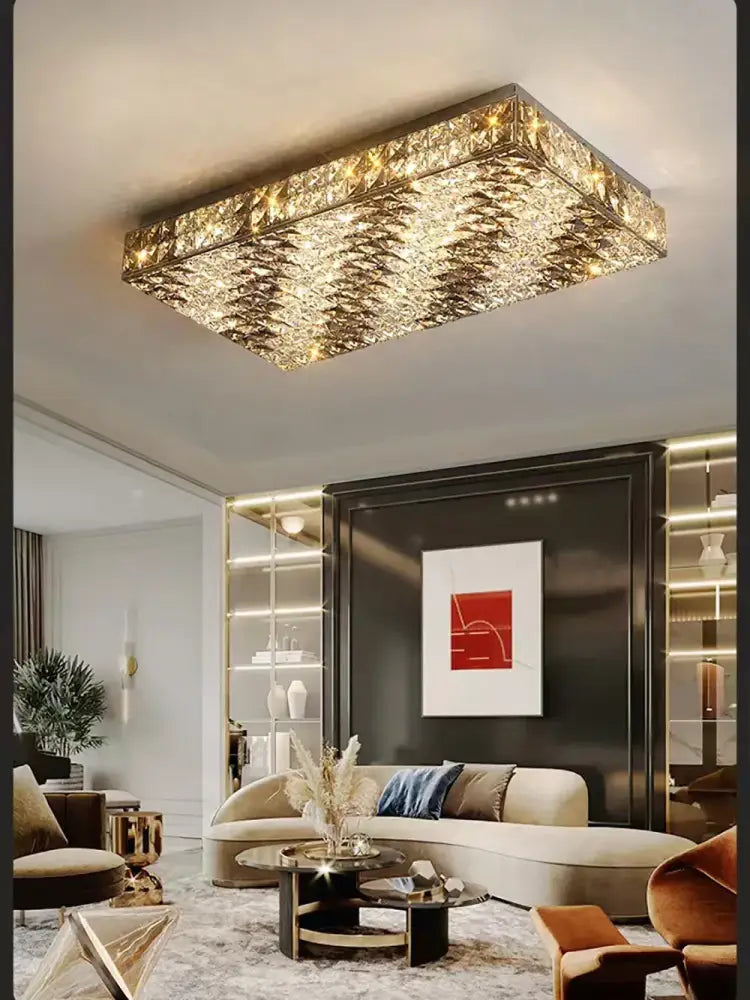 Textured gold crystal led rectangle chandelier dining room light