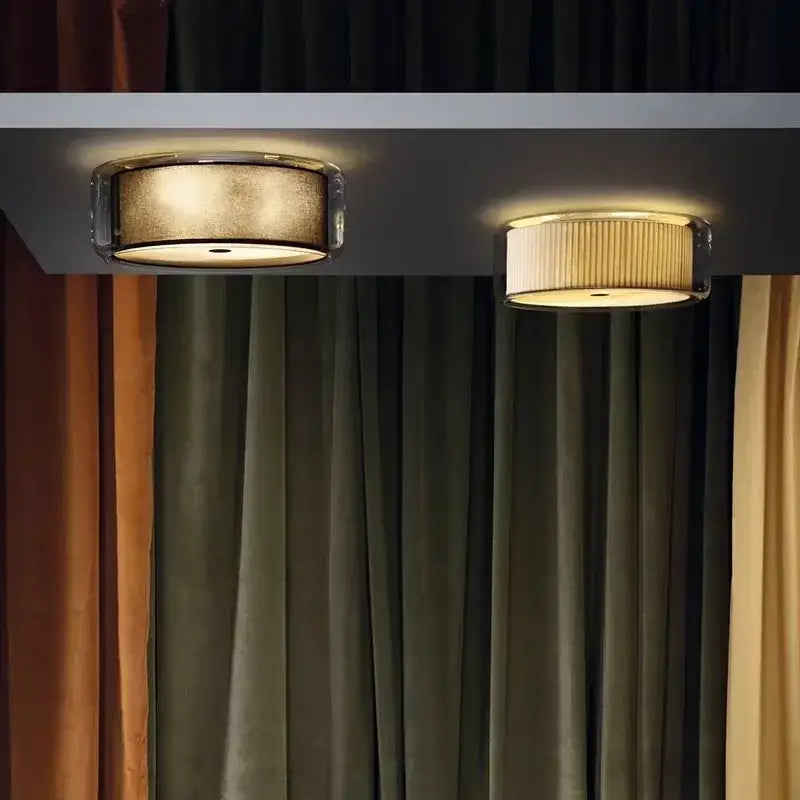 Textured gold & pleated white glass shade ceiling light bedroom