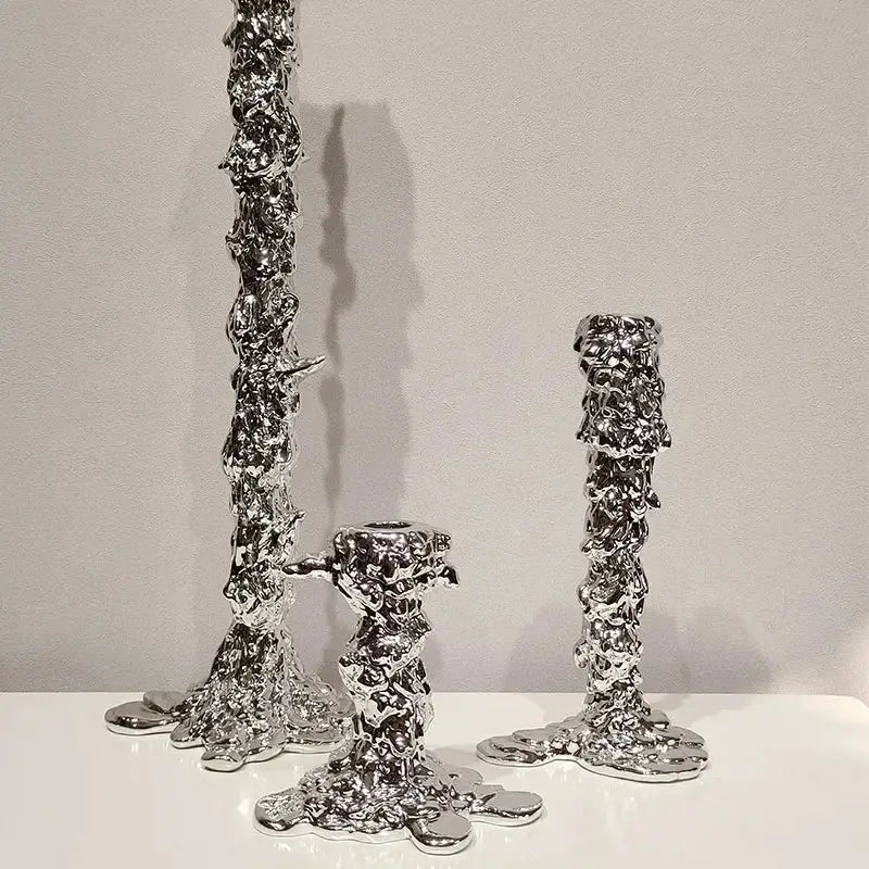 Textured gold & silver golden candlestick holder dining room centerpiece