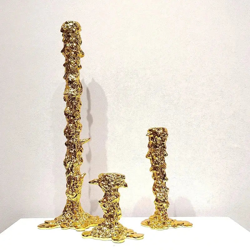 Textured gold & silver golden candlestick holder dining room centerpiece