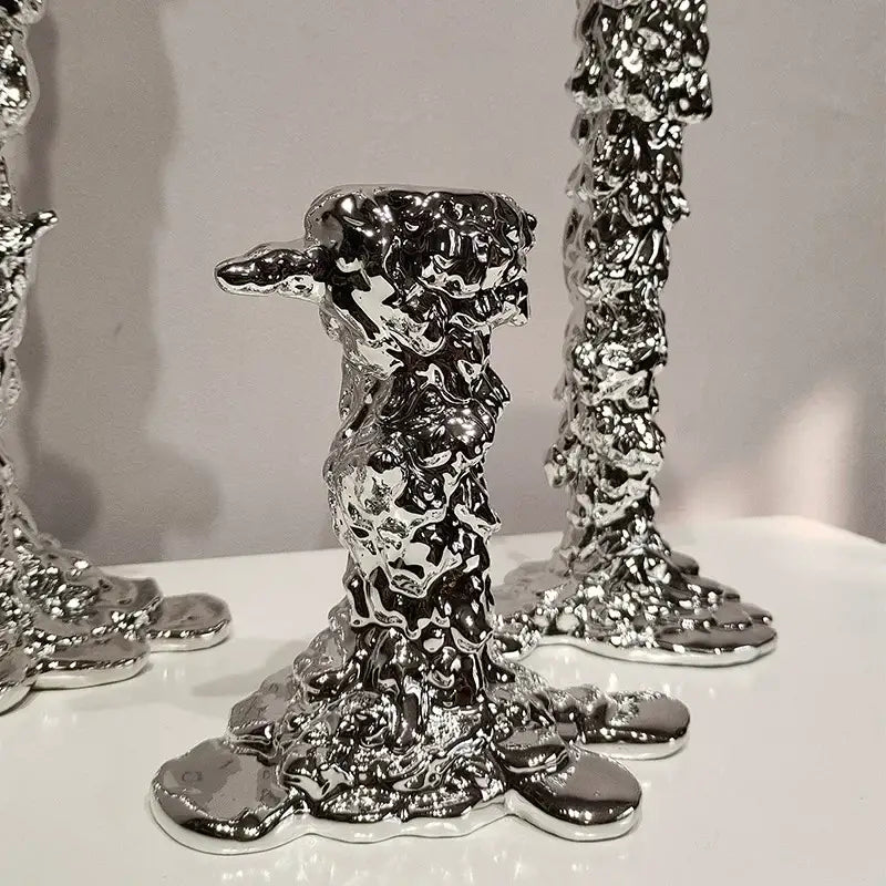 Textured gold & silver golden candlestick holder dining room centerpiece