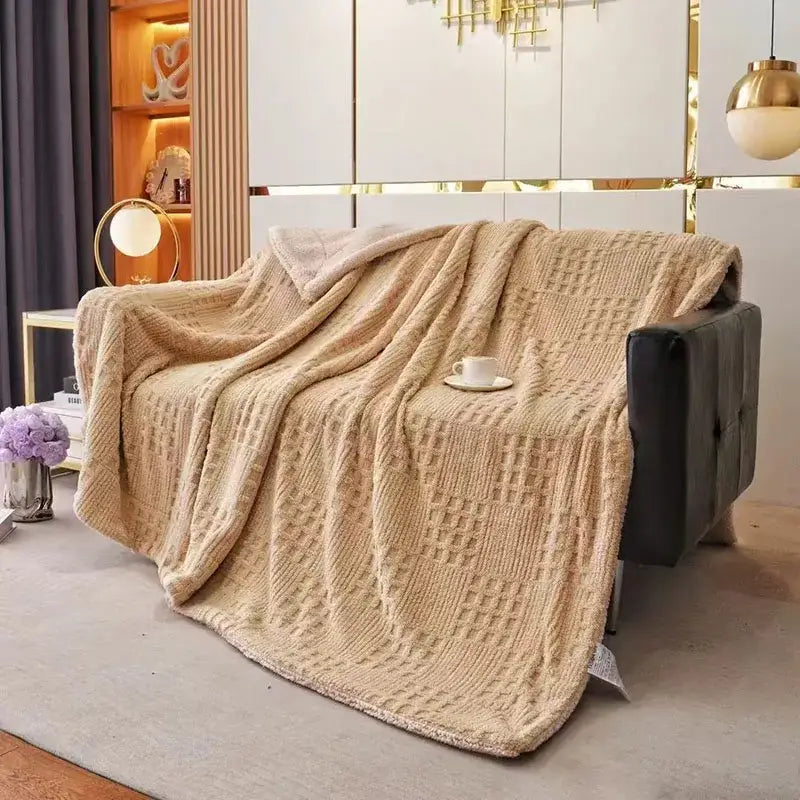 Textured gray coral fleece blanket bedroom knit throw