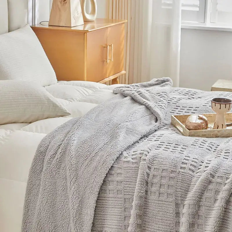 Textured gray coral fleece blanket bedroom knit throw