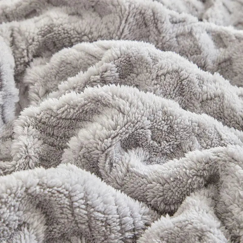 Textured gray coral fleece blanket bedroom knit throw