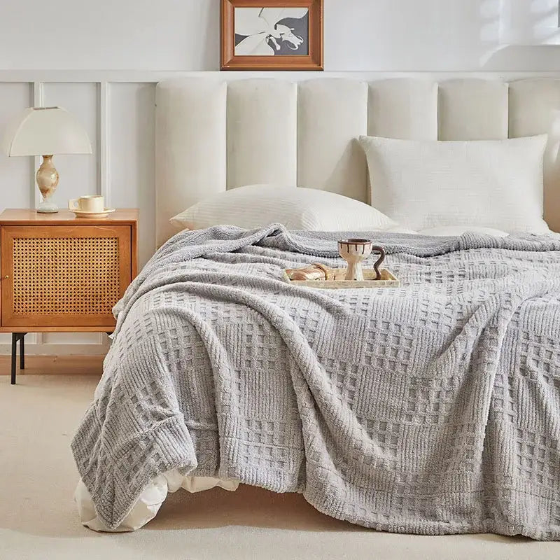 Textured gray coral fleece blanket bedroom knit throw