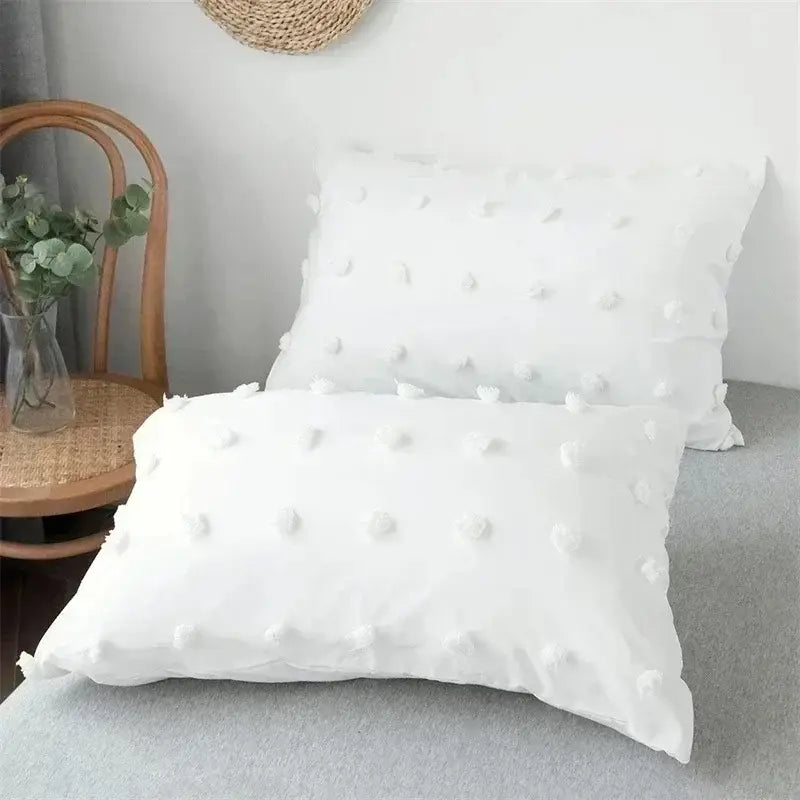 Textured white pom pom quilt cover set bedroom bedding