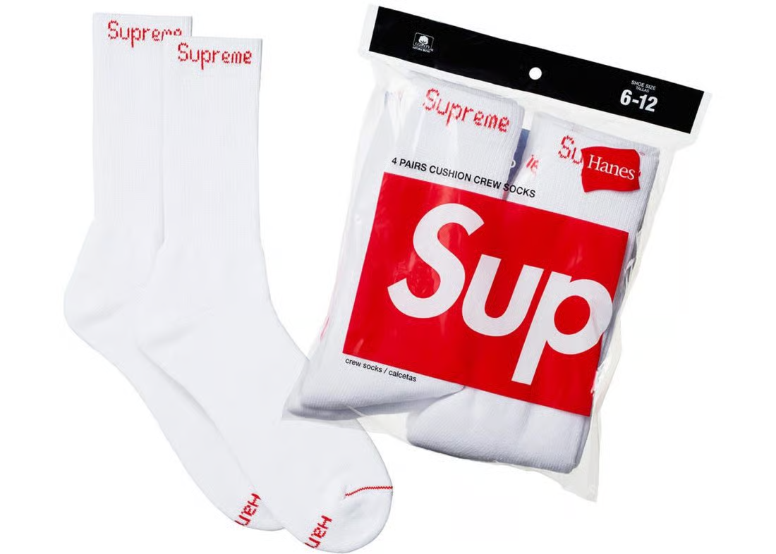NEW Supreme x Hanes Crew Socks (4 Pack) 'White'
