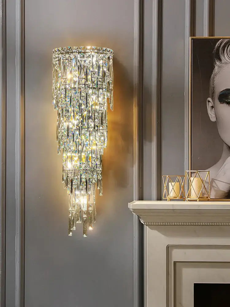 Tiered cascading crystal wall light living room luxury sconce
