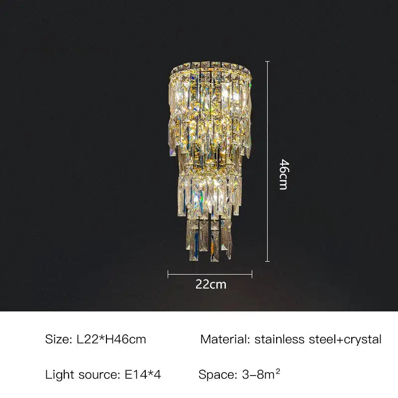Tiered cascading crystal wall light living room luxury sconce
