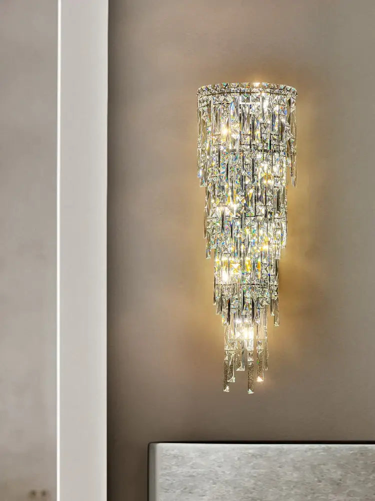 Tiered cascading crystal wall light living room luxury sconce