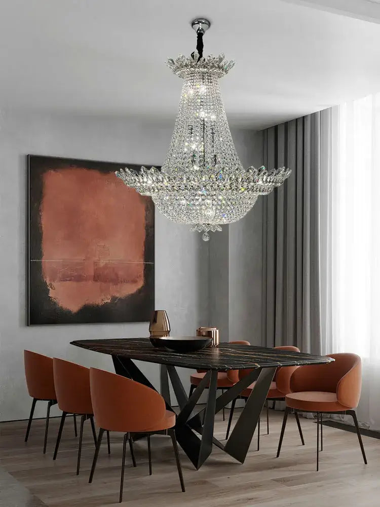 Tiered crystal chrome led chandelier living room lighting