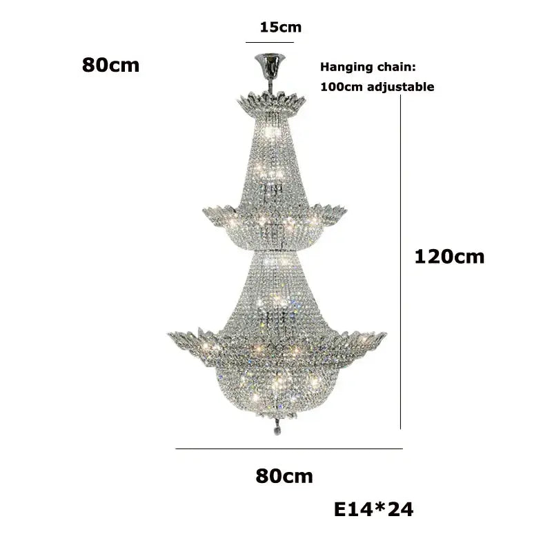 Tiered crystal chrome led chandelier living room lighting