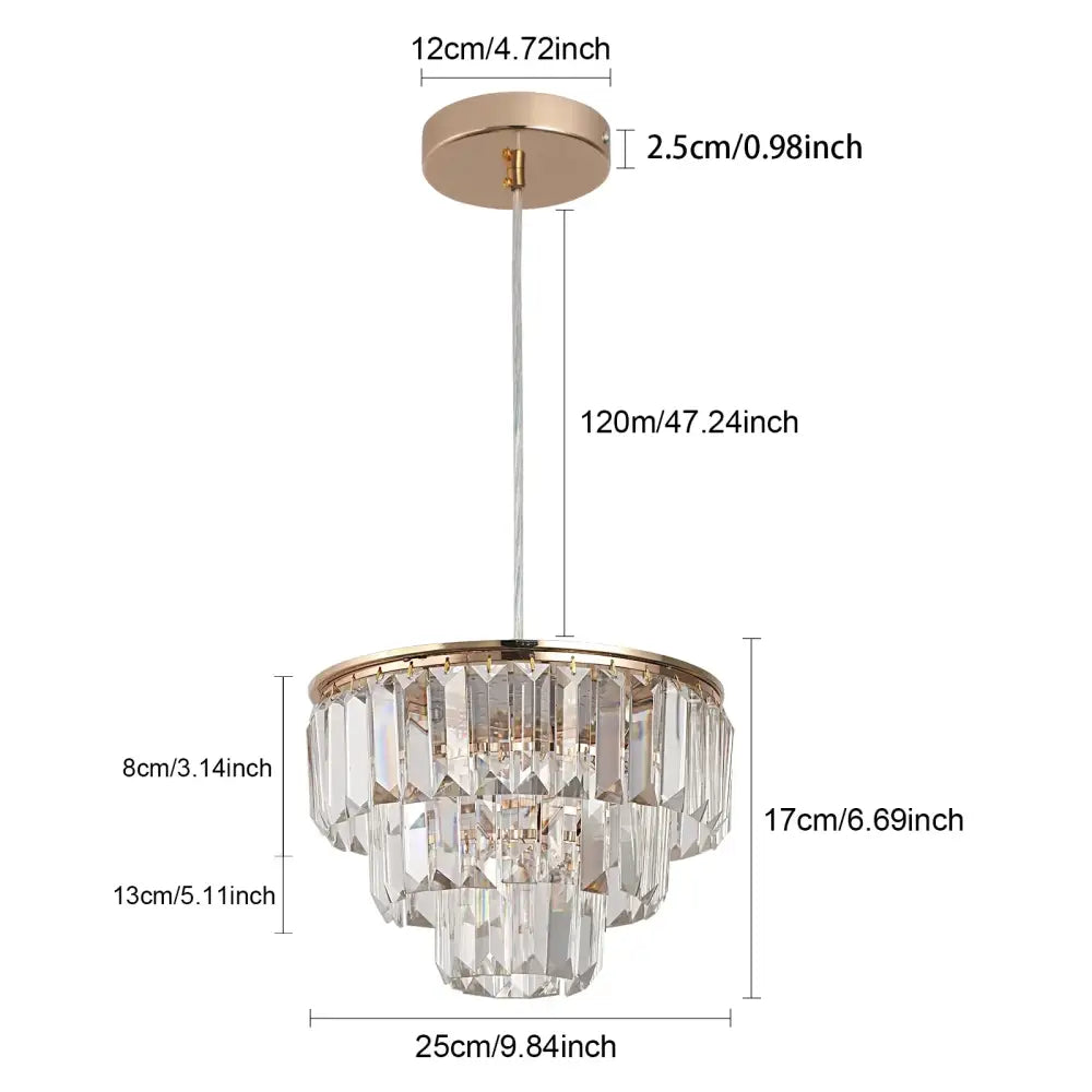 Tiered gold crystal led pendant light for dining room