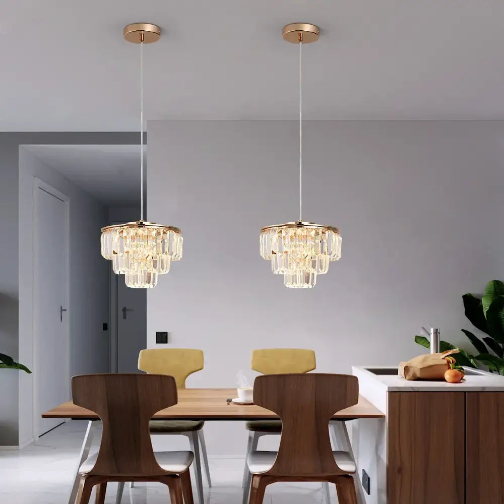 Tiered gold crystal led pendant light for dining room