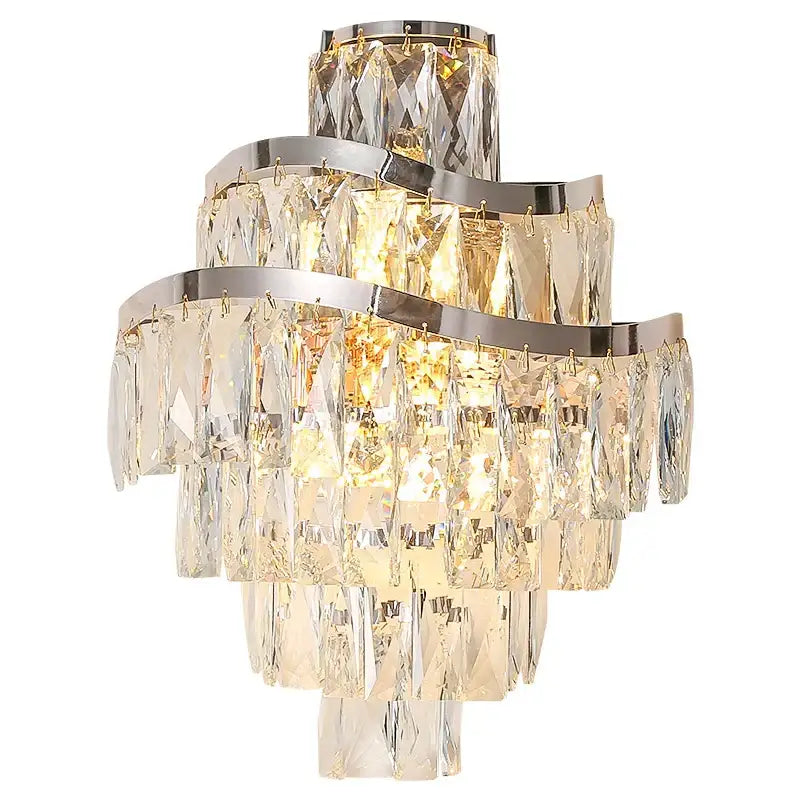 Tiered gold crystal wall lamp living room faceted sconce