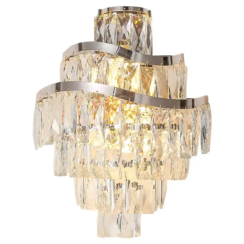 Tiered gold crystal wall lamp living room faceted sconce