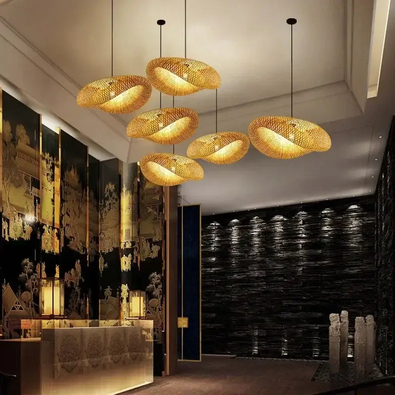 Tiered golden lattice decorbites bamboo chandelier dining room light