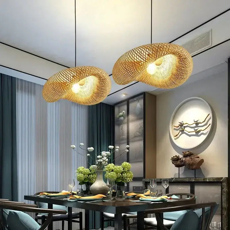 Tiered golden lattice decorbites bamboo chandelier dining room light