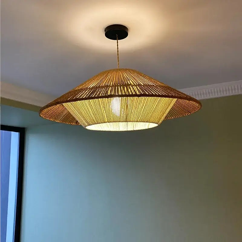 Tiered hemp rope rattan weave pendant light dining room warm lighting