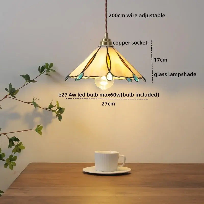 Tiffany stained glass copper led pendant lamp dining room hanging light