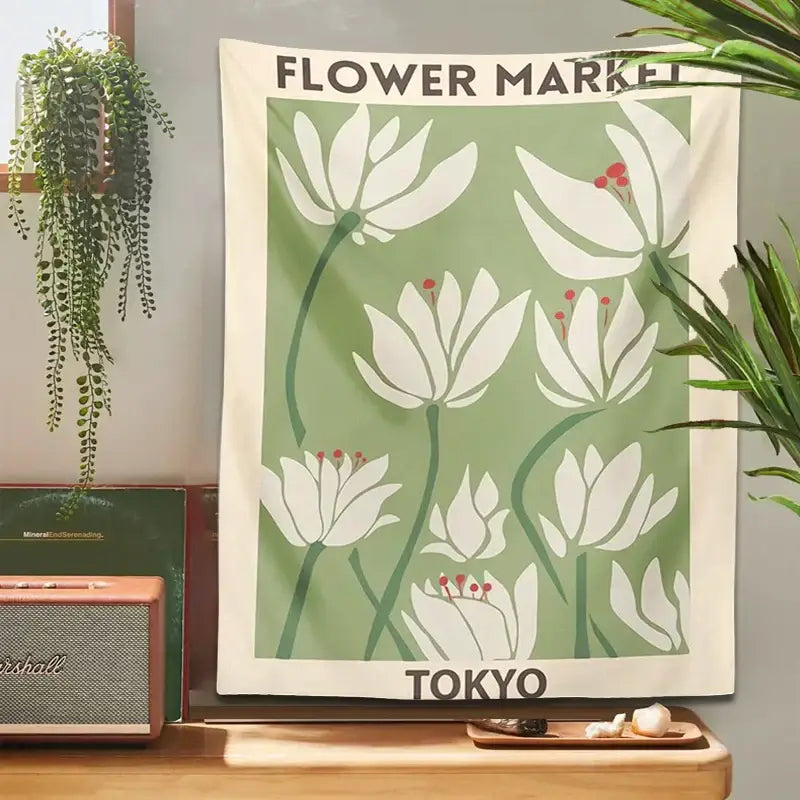 Tokyo flower market dreamy flower tapestry wall hanging for bedroom