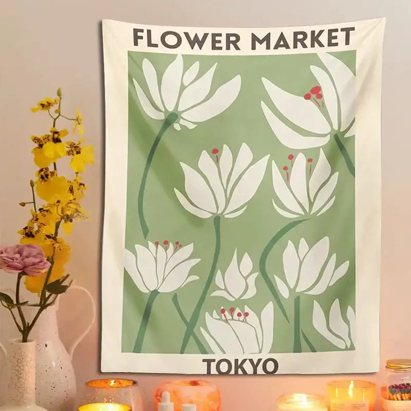 Tokyo flower market dreamy flower tapestry wall hanging for bedroom