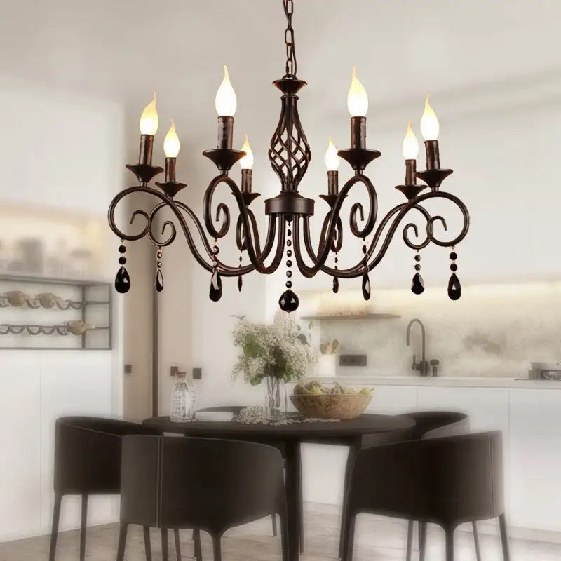 Traditional black crystal pendant chandelier – bedroom wrought iron light