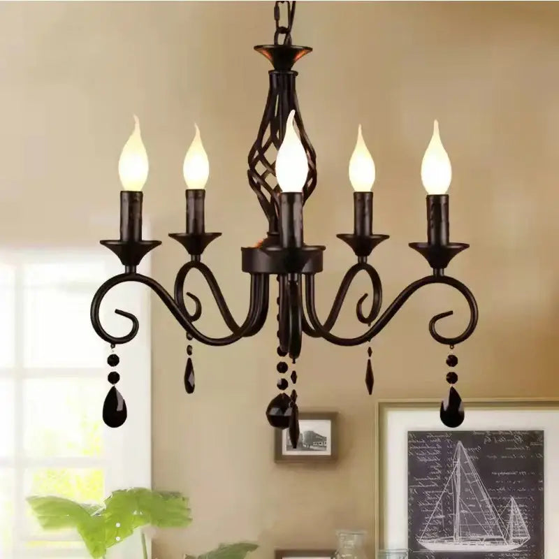 Traditional black crystal pendant chandelier – bedroom wrought iron light