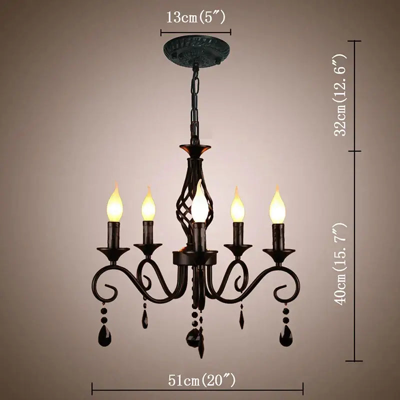 Traditional black crystal pendant chandelier – bedroom wrought iron light