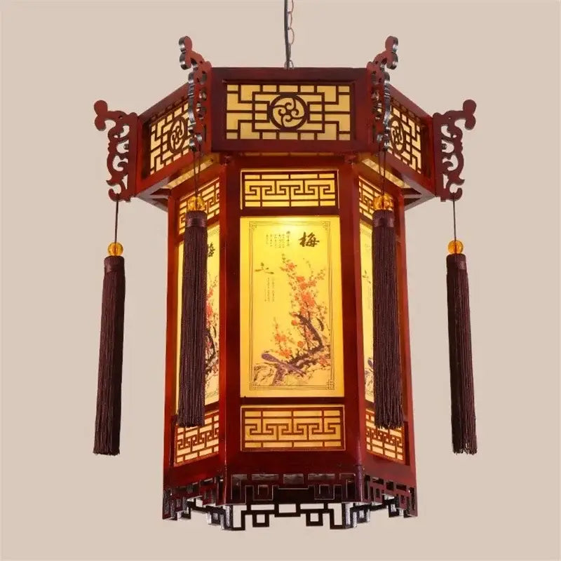 Traditional chinese carved bamboo lantern pendant lights dining room