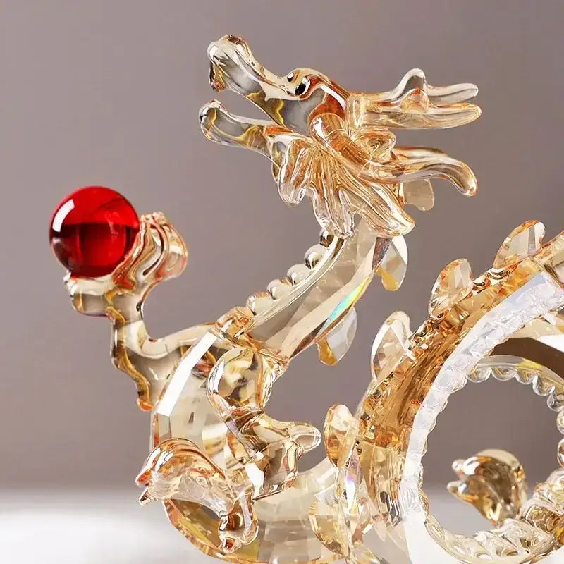 Translucent golden crystal dragon statue living room feng shui decor