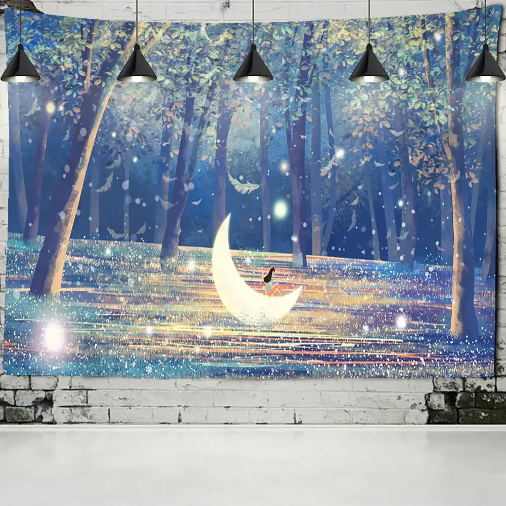 Vibrant colorful dinosaur age tapestry bedroom wall art decor