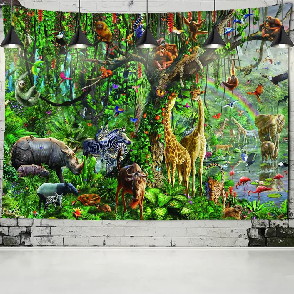 Vibrant colorful dinosaur age tapestry bedroom wall art decor