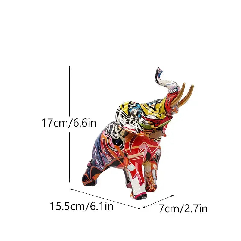 Vibrant graffiti elephant resin sculpture living room decor