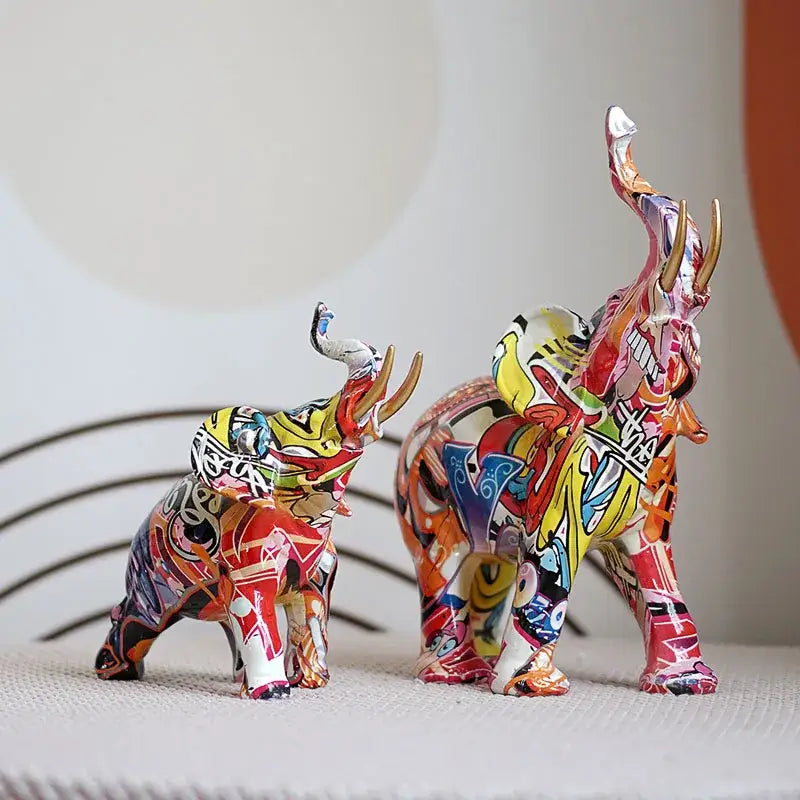 Vibrant graffiti elephant resin sculpture living room decor