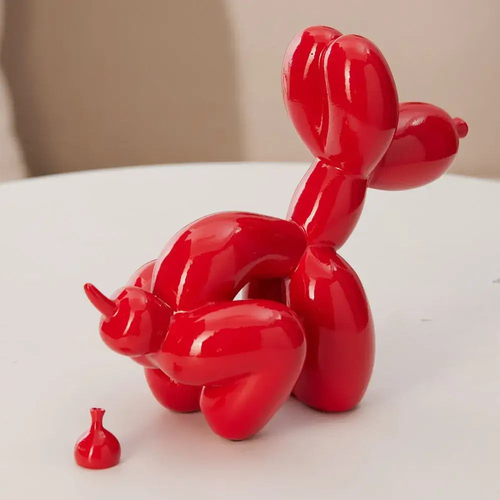 Vibrant red dog balloon poop resin sculpture living room pop art decor