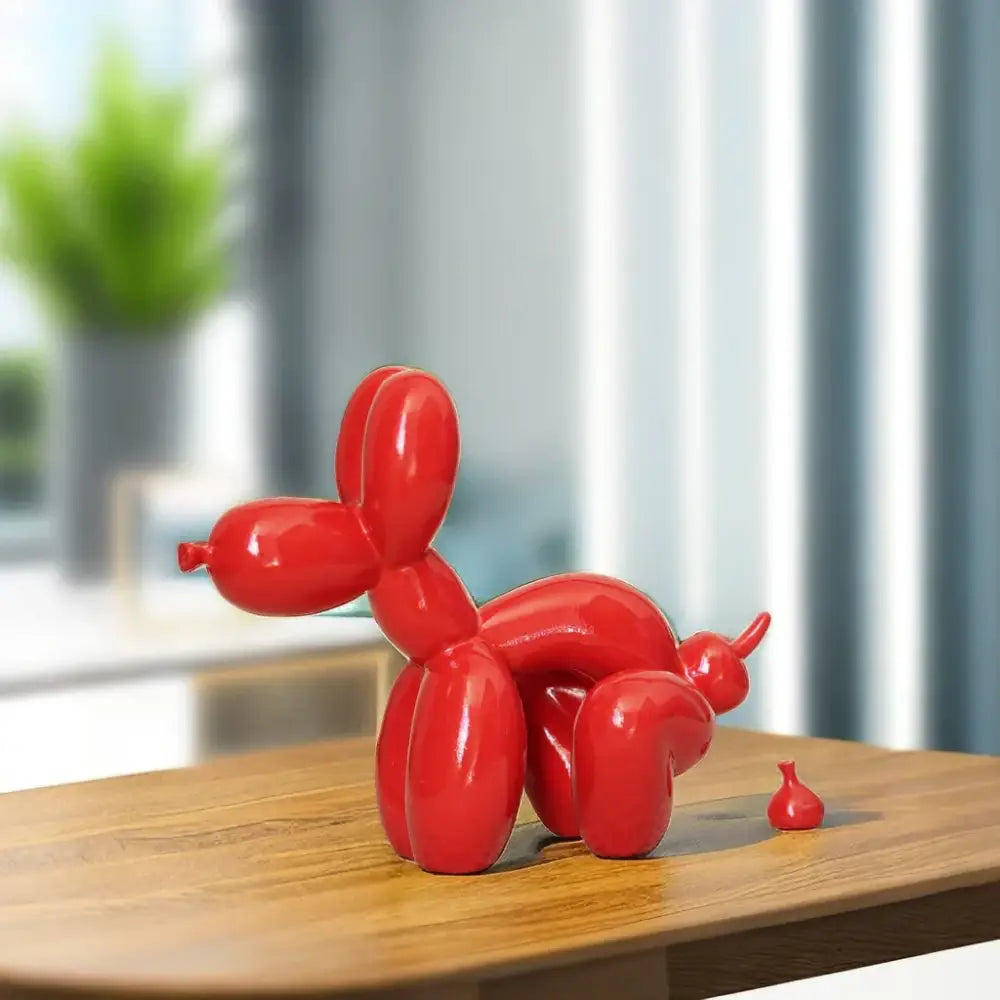 Vibrant red dog balloon poop resin sculpture living room pop art decor