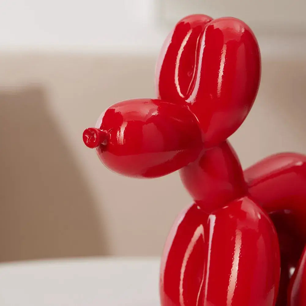 Vibrant red dog balloon poop resin sculpture living room pop art decor