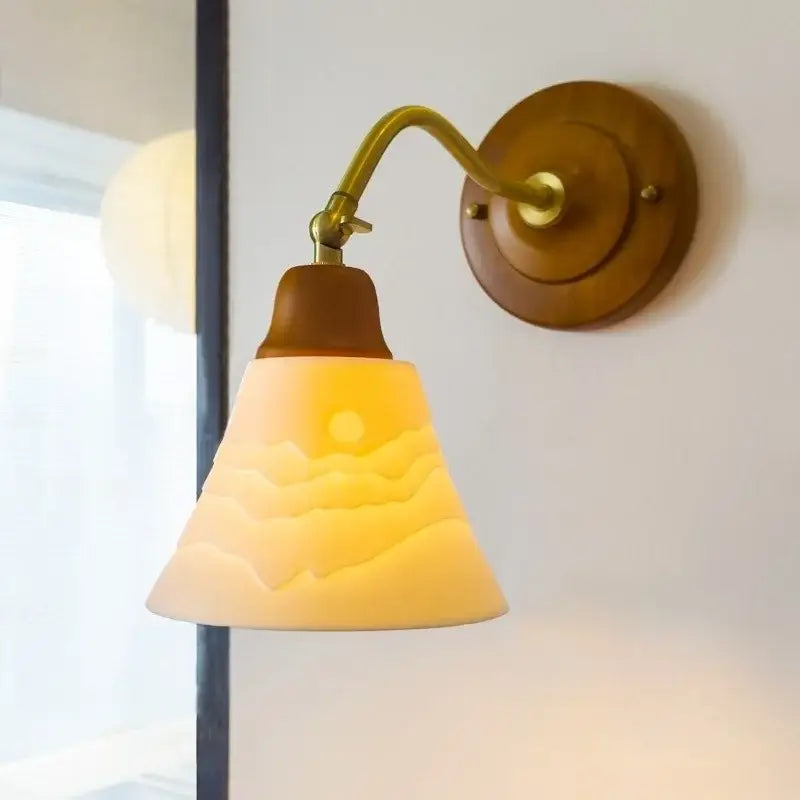 Vintage amber cracked glass led wall lights bedroom brass wood sconce