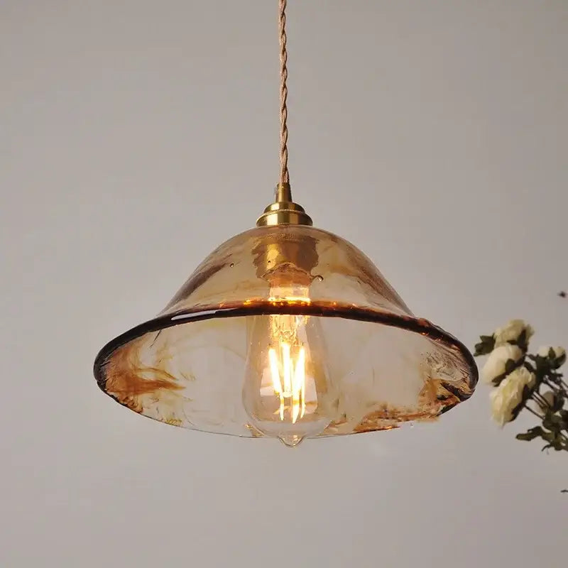 Vintage amber glass adjustable led pendant light for dining room