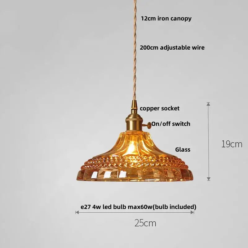 Vintage amber glass led pendant light kitchen hanging lamp