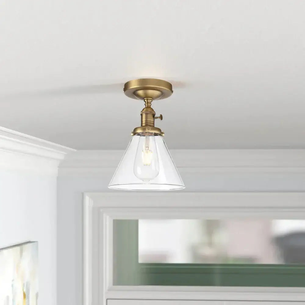 Vintage antique brass funnel glass wall sconce bedroom light