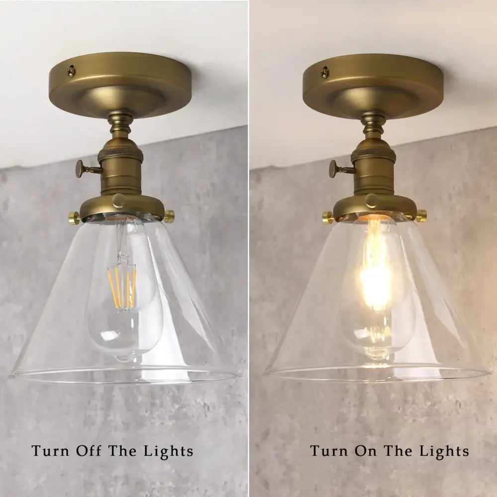 Vintage antique brass funnel glass wall sconce bedroom light
