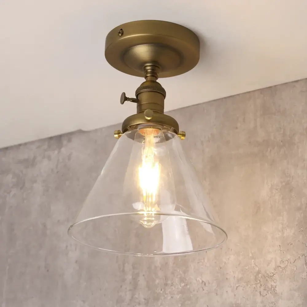 Vintage antique brass funnel glass wall sconce bedroom light
