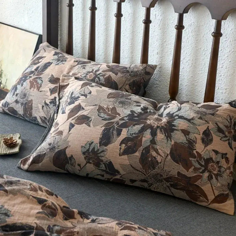 Vintage beige & brown cotton jacquard bedding sets bedroom duvet cover